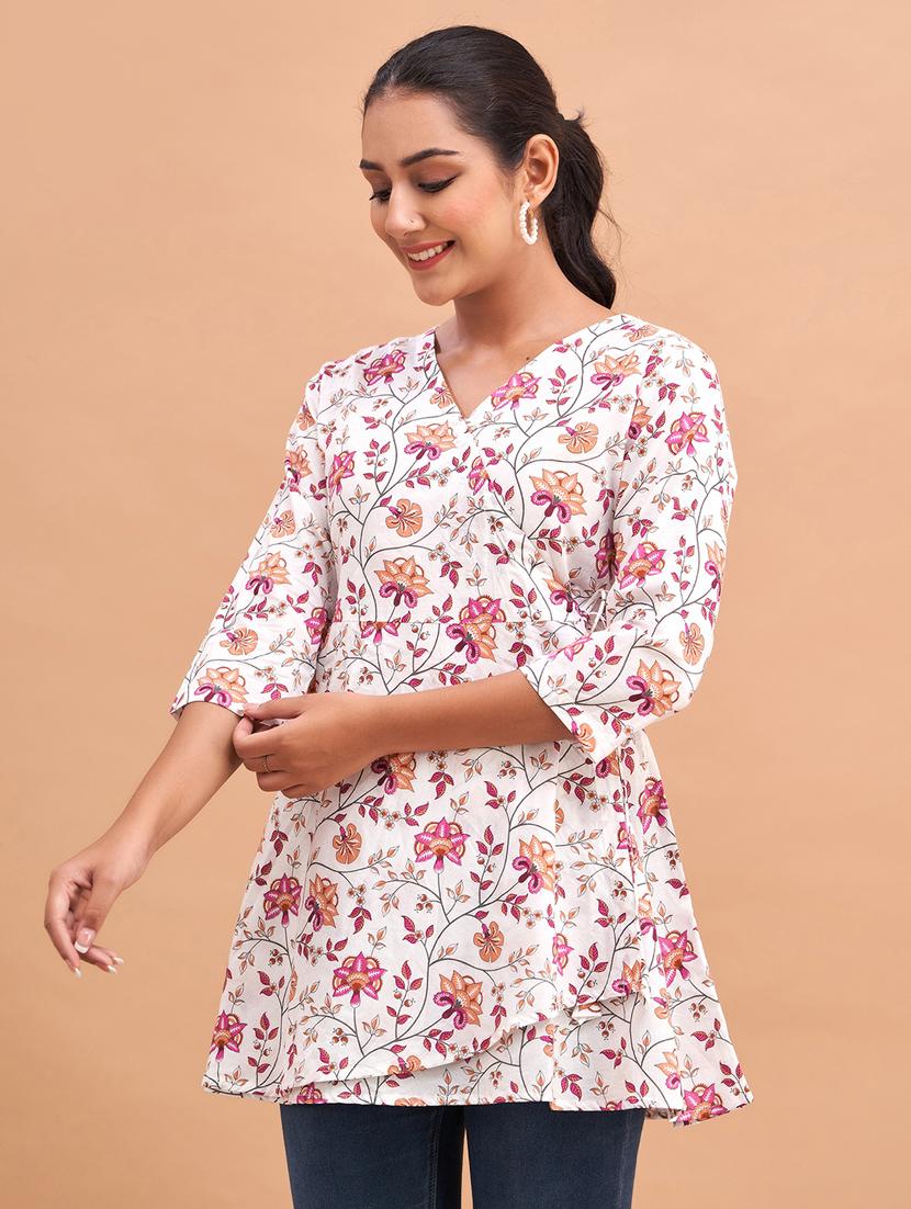 women three quarter sleeve angrakha kurti - 21581334 - Standard Image - 1