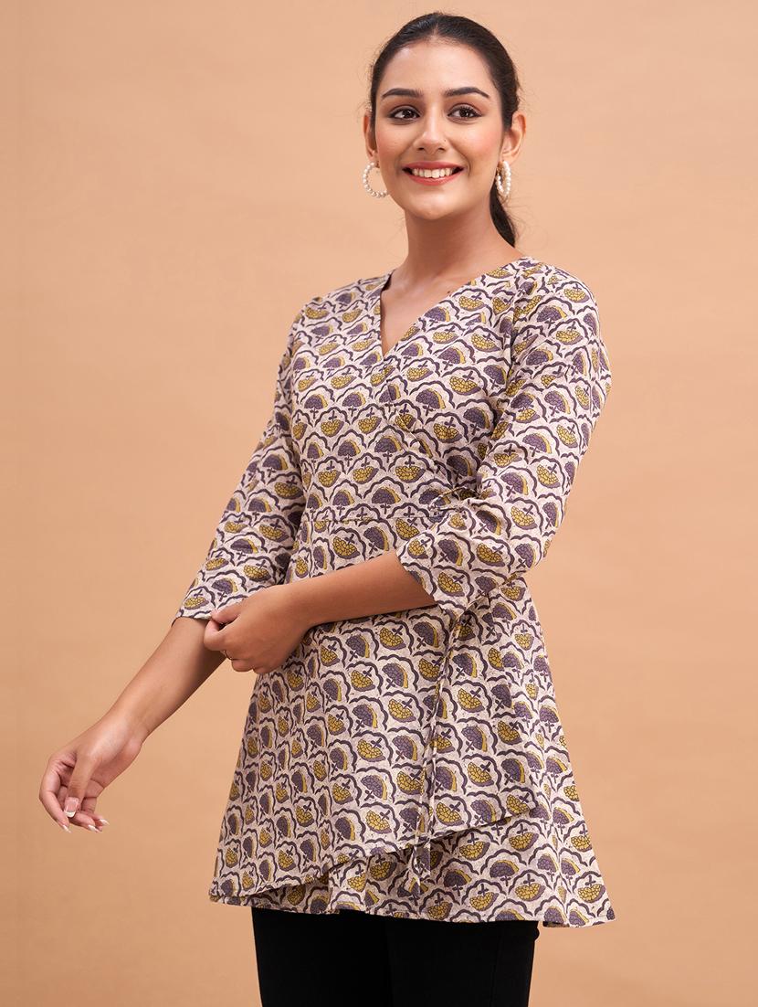 women three quarter sleeve angrakha kurti - 21581338 - Standard Image - 1