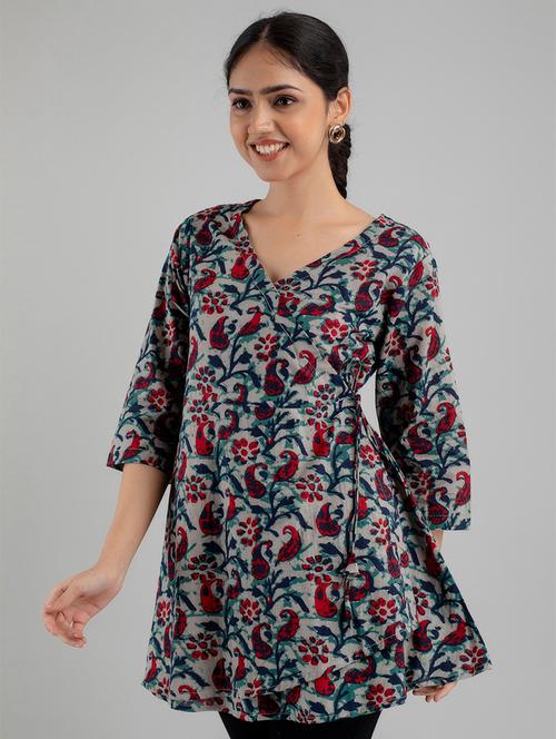 women three quarter sleeve angrakha kurti - 21581339 - Standard Image - 0