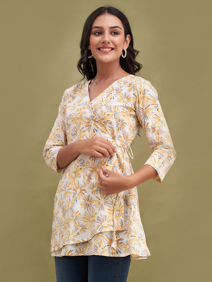 women three quarter sleeve angrakha kurti - 21581340 - Standard Image - 1