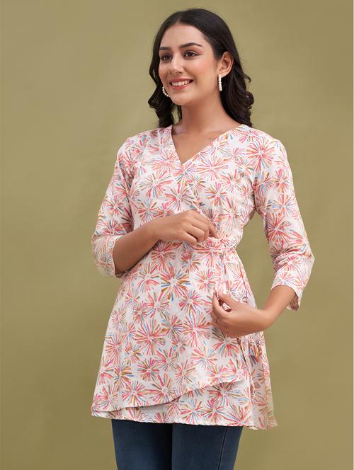 women printed three quarter sleeve angrakha kurti - 21581341 - Standard Image - 0