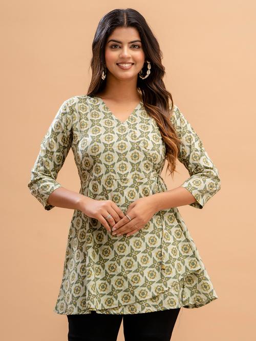 women three quarter sleeve angrakha kurti - 21581348 -  Standard Image - 0