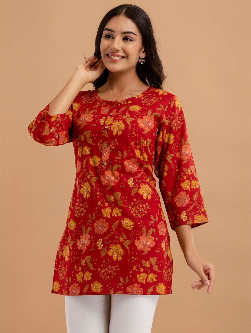 women printed three quarter sleeve short kurti - 21581350 -  Standard Image - 1