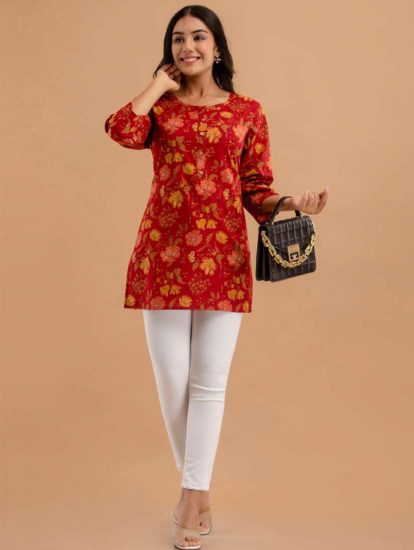 women printed three quarter sleeve short kurti - 21581350 -  Standard Image - 4