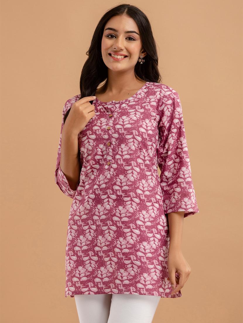 women printed three quarter sleeve short kurti - 21581358 -  Standard Image - 1