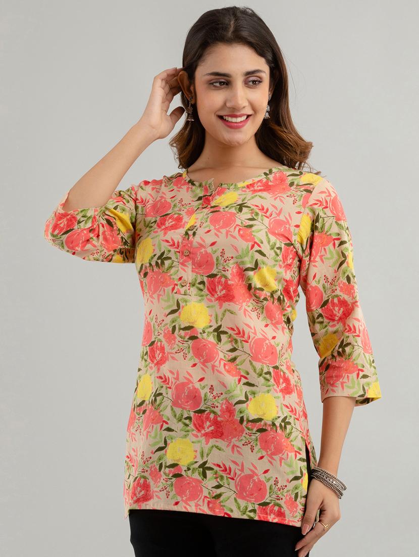 women three quarter sleeve straight kurti - 21581359 - Standard Image - 1