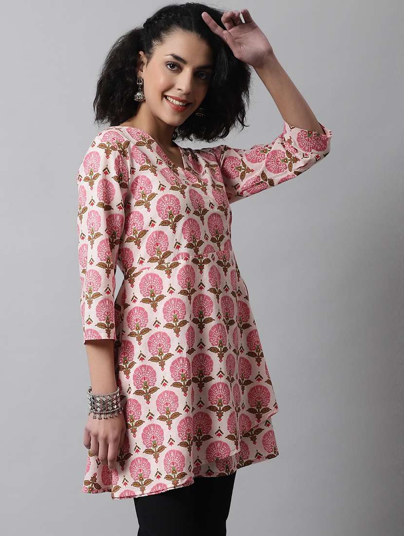 women three quarter sleeve angrakha kurti - 21581369 - Standard Image - 1
