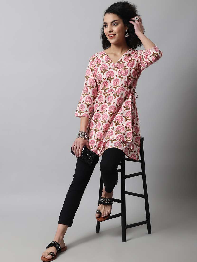 women three quarter sleeve angrakha kurti - 21581369 - Standard Image - 4