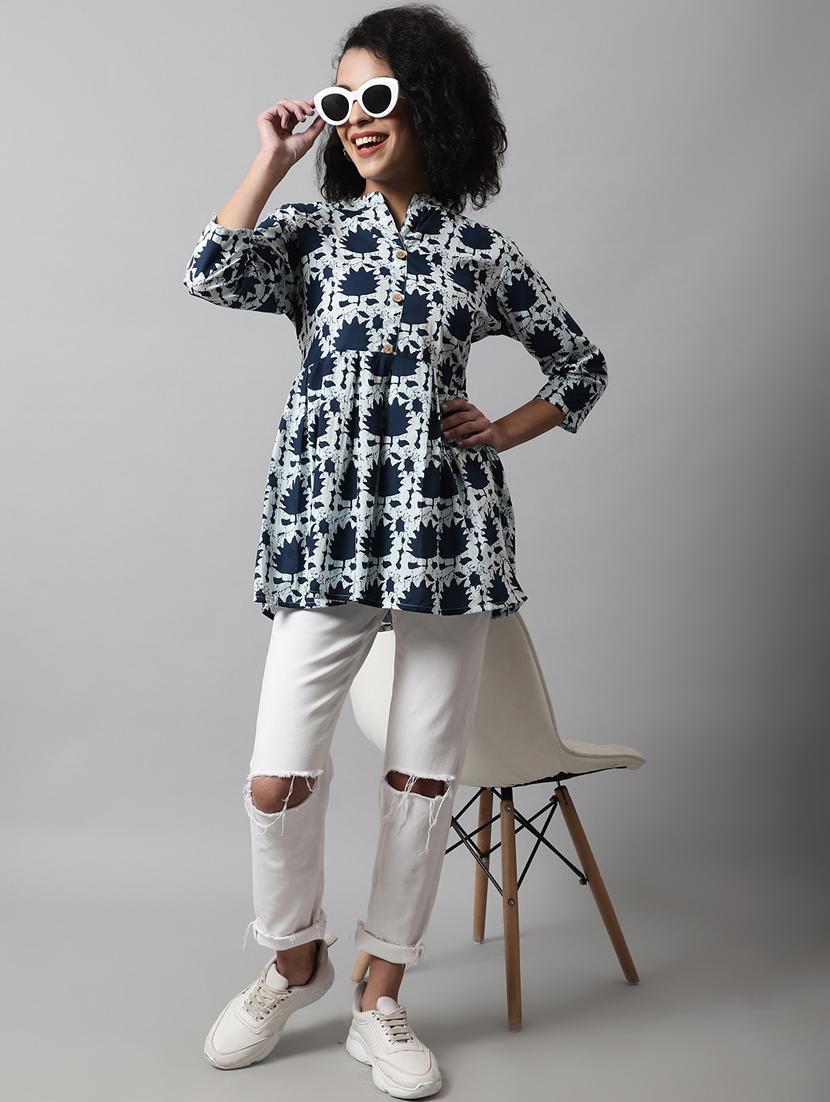 women printed three quarter sleeve short kurti - 21581370 - Standard Image - 4