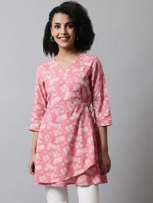 women three quarter sleeve angrakha kurti - 21581371 - Standard Image - 0