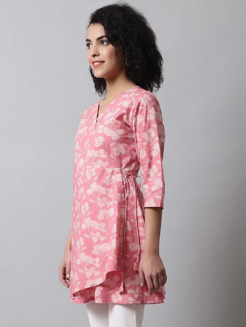 women three quarter sleeve angrakha kurti - 21581371 -  Standard Image - 1