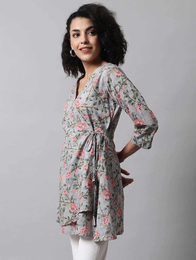 women printed three quarter sleeve angrakha kurti - 21581372 -  Standard Image - 1