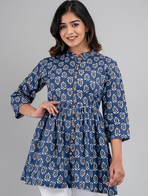 women printed three quarter sleeve short kurti - 21581375 - Standard Image - 0