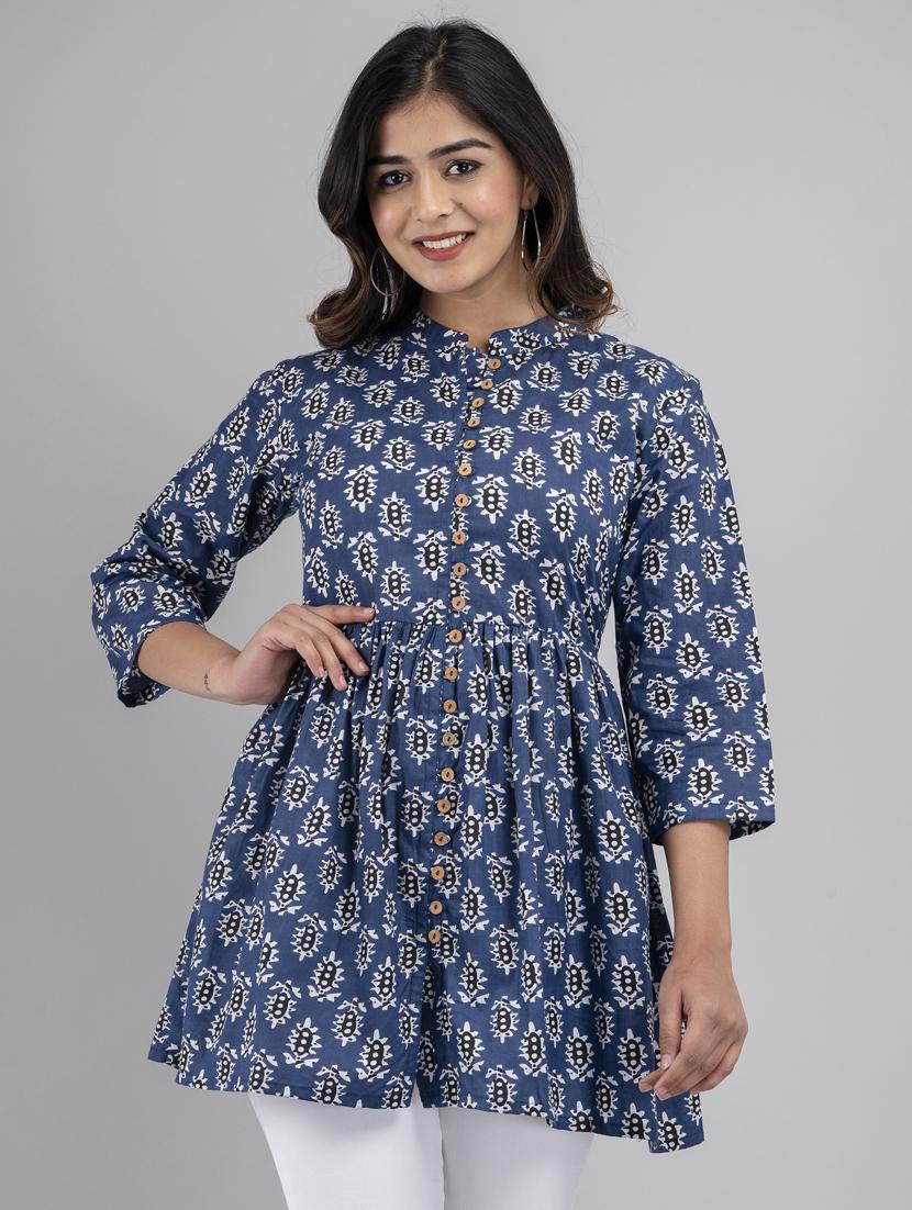 women printed three quarter sleeve short kurti - 21581375 - Standard Image - 1