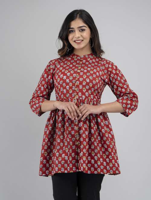 women printed three quarter sleeve short kurti - 21581378 -  Standard Image - 0
