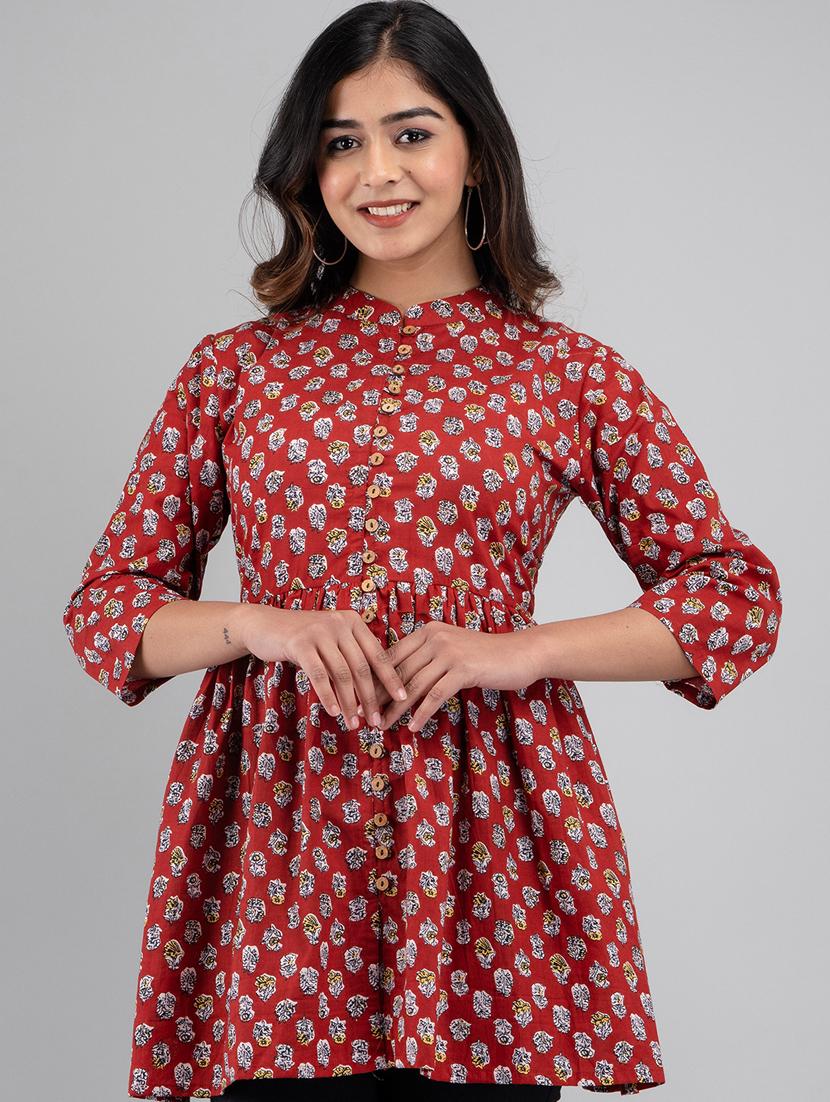 women printed three quarter sleeve short kurti - 21581378 -  Standard Image - 1
