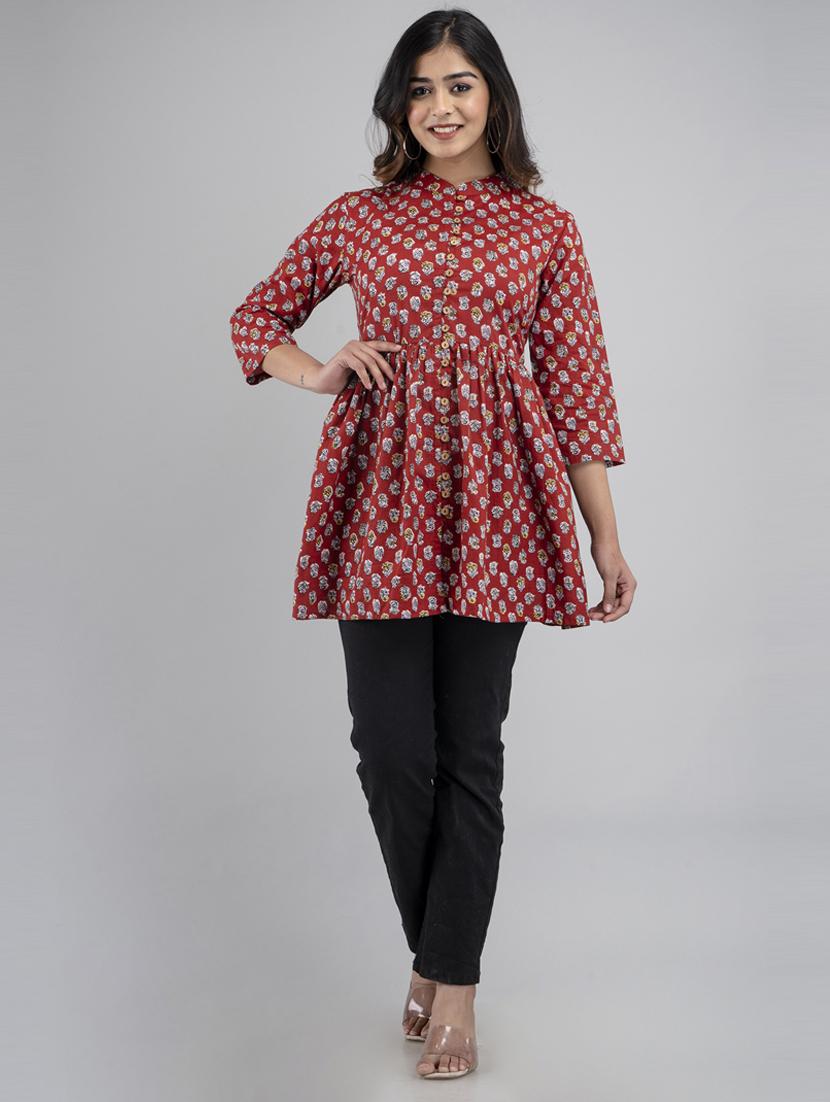 women printed three quarter sleeve short kurti - 21581378 - Standard Image - 4