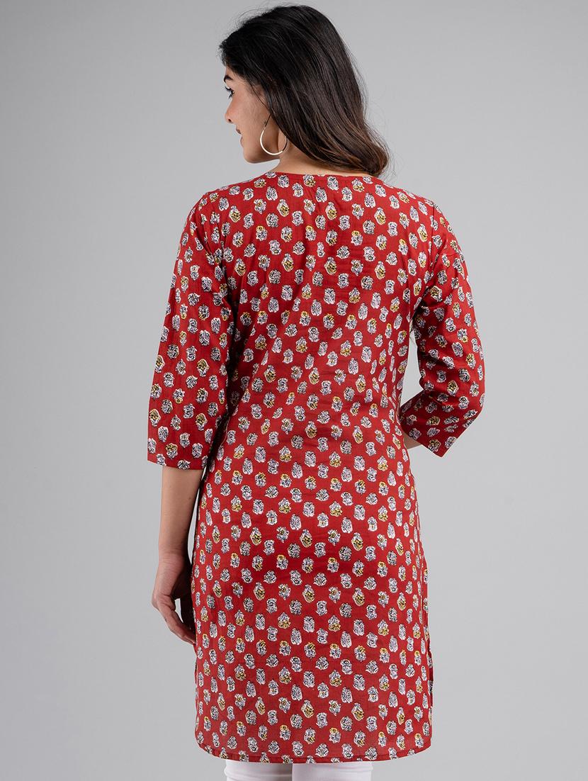 women three quarter sleeve straight kurti - 21581380 -  Standard Image - 1