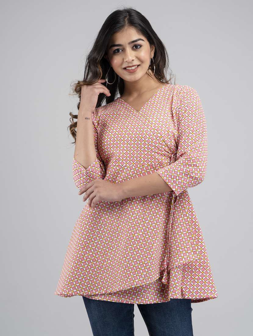 women three quarter sleeve angrakha kurti - 21581387 - Zoom Image - 0