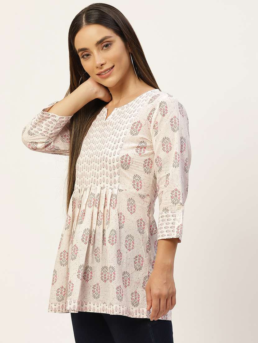 women printed three quarter sleeve short kurti - 21581393 -  Standard Image - 1