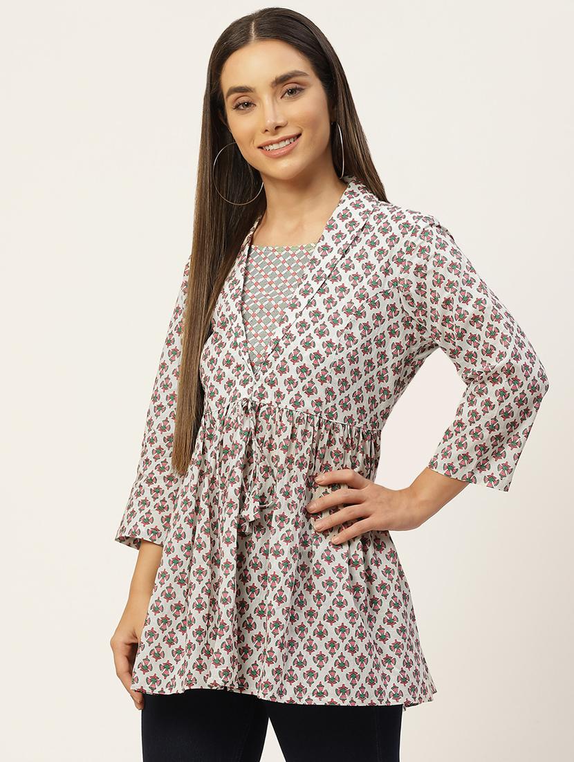 women printed three quarter sleeve short kurti - 21581401 -  Standard Image - 1