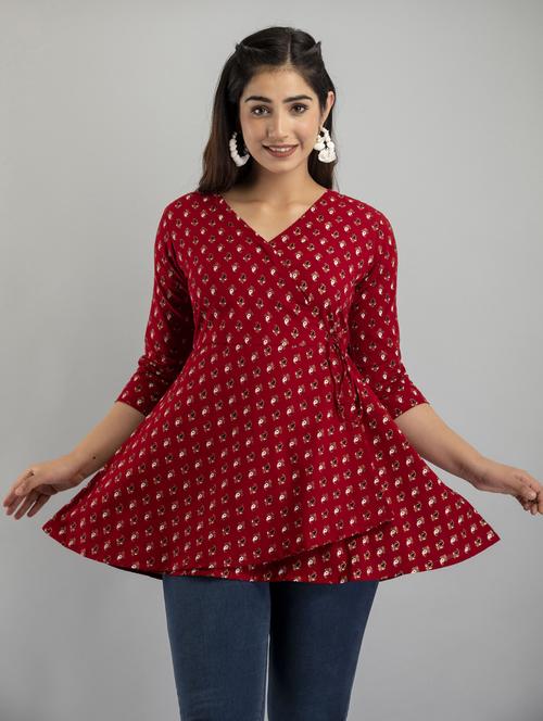 women three quarter sleeve angrakha kurti - 21581404 -  Standard Image - 0