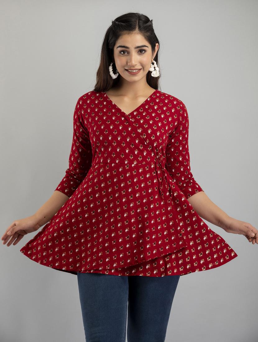 women three quarter sleeve angrakha kurti - 21581404 -  Zoom Image - 0