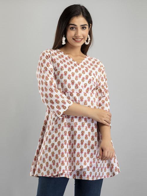 women three quarter sleeve angrakha kurti - 21581405 -  Standard Image - 0