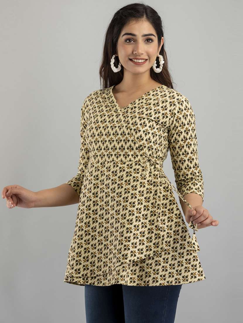 women printed three quarter sleeve short kurti - 21581408 - Standard Image - 1