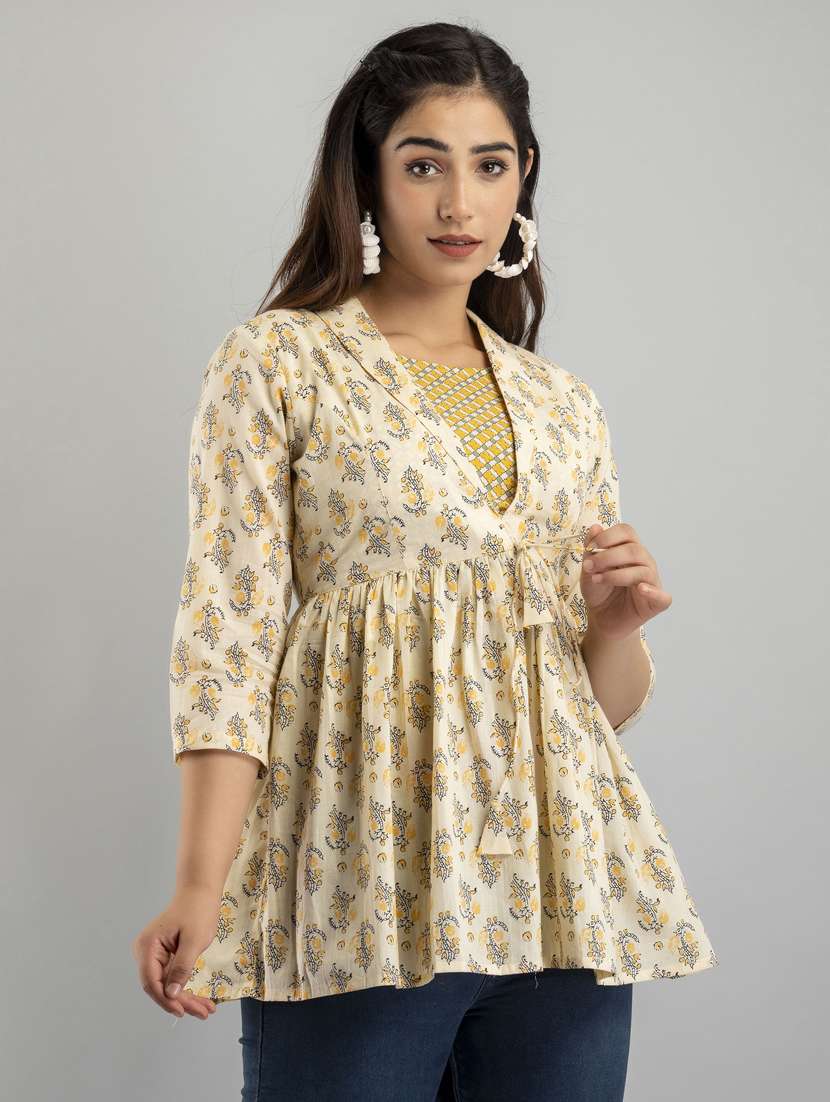 women printed three quarter sleeve short kurti - 21581412 -  Standard Image - 1