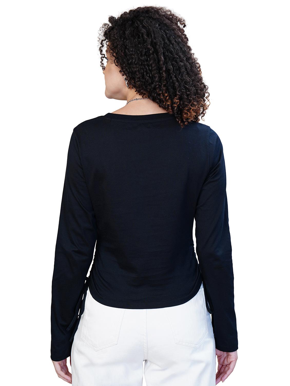 women solid long sleeve ruched top - 21582173 - Standard Image - 1