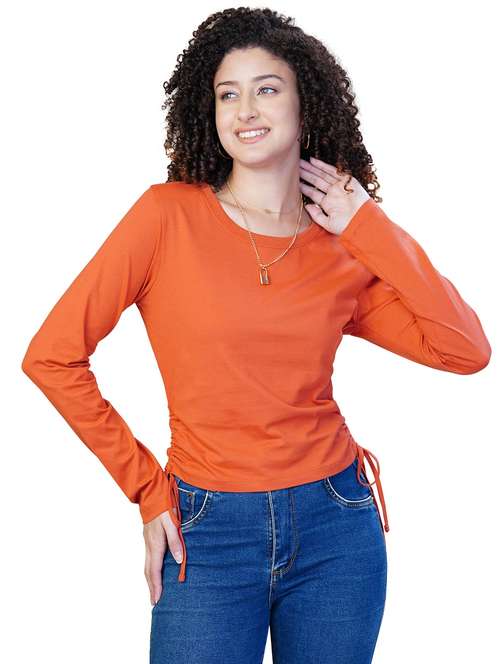 women solid long sleeve ruched top - 21582174 -  Standard Image - 0