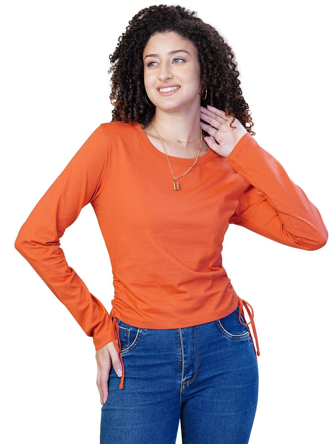 women solid long sleeve ruched top - 21582174 -  Zoom Image - 0