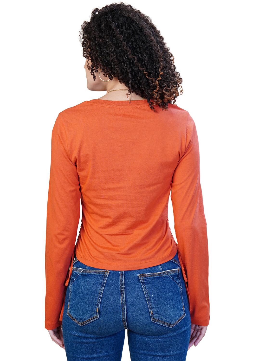 women solid long sleeve ruched top - 21582174 - Standard Image - 1