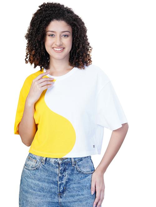 women color blocked boxy crop t-shirt - 21582185 - Standard Image - 0