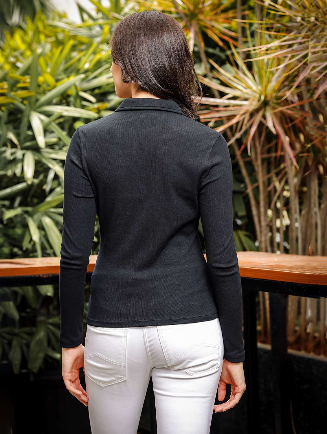 women solid long sleeves regular fit polo t-shirt - 21582186 -  Standard Image - 4