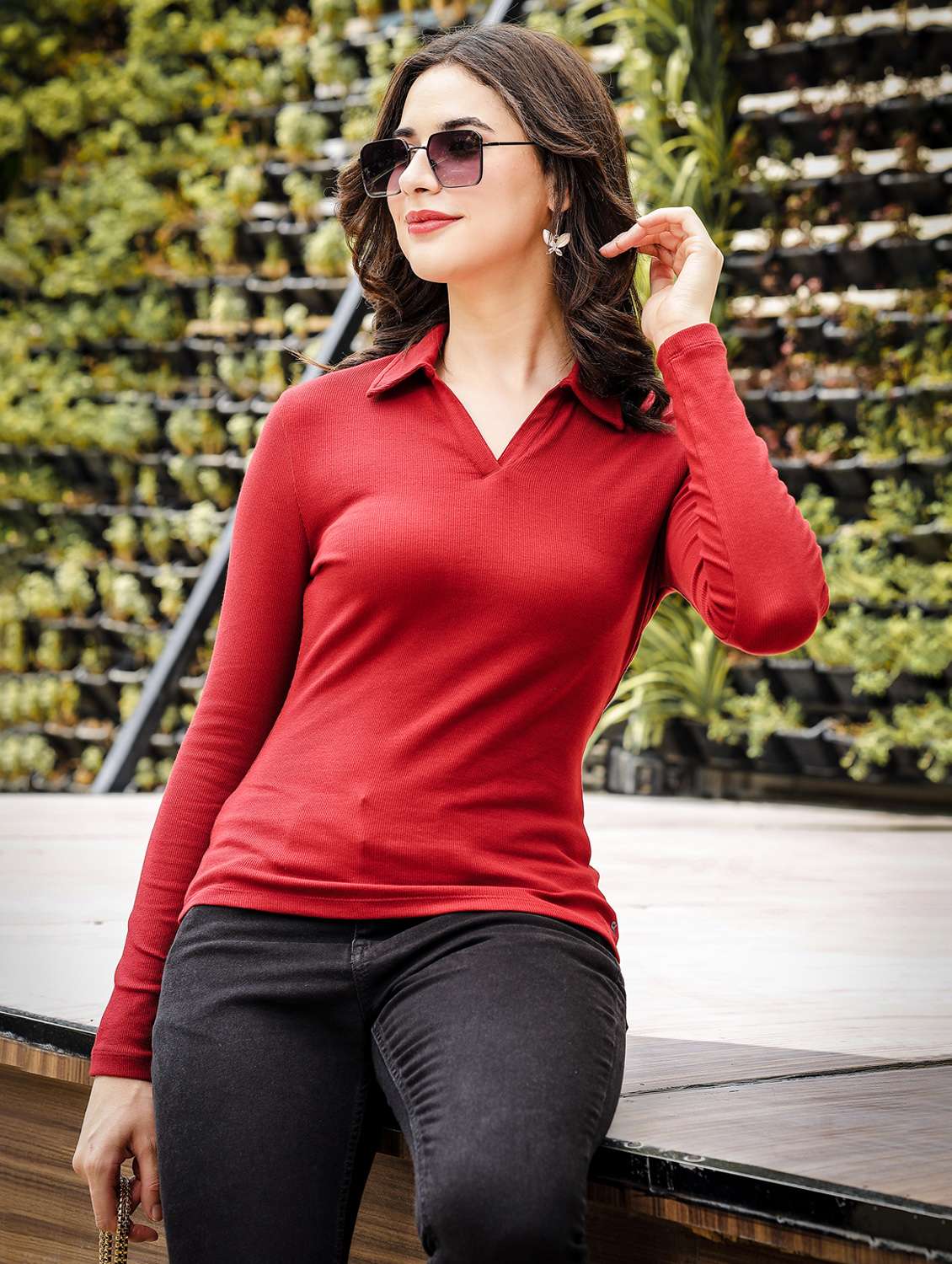 women solid long sleeves regular fit polo t-shirt - 21582188 -  Standard Image - 4