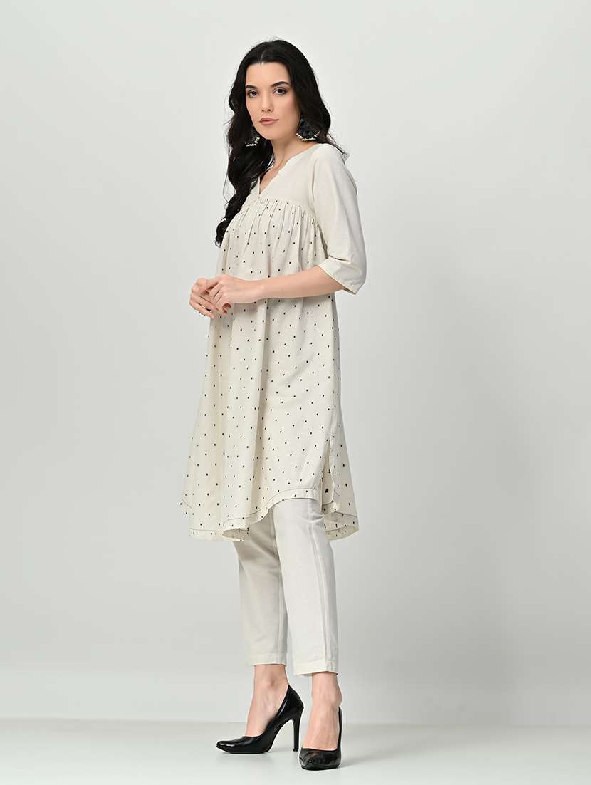 women off-white round neck kurta pant set - 21582198 - Standard Image - 1