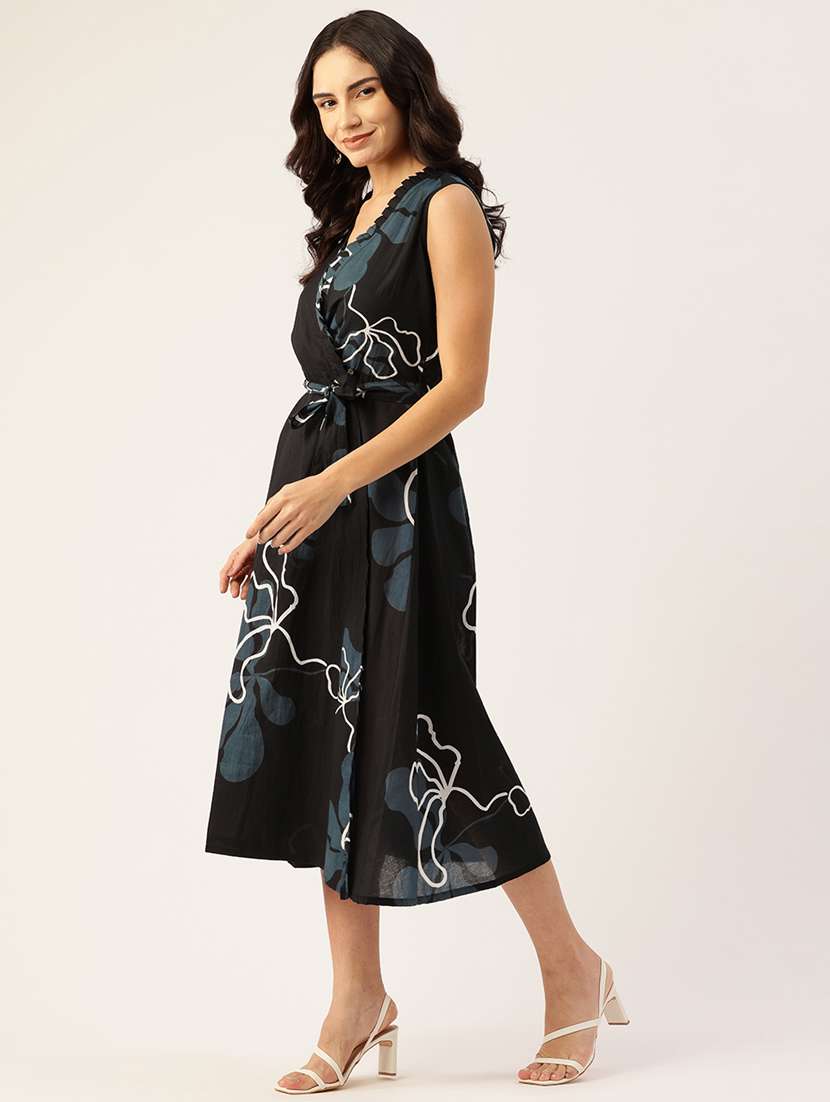women black floral print wrap dress - 21582206 -  Standard Image - 1