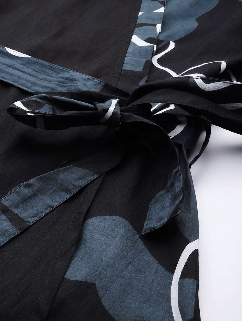 women black floral print wrap dress - 21582206 -  Standard Image - 4