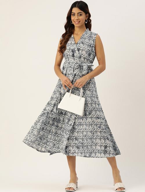 women grey floral print wrap dress - 21582211 - Standard Image - 0