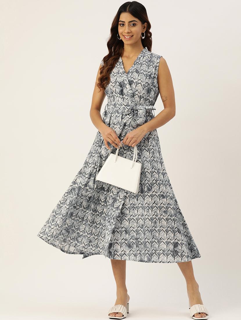 women grey floral print wrap dress - 21582211 - Zoom Image - 0