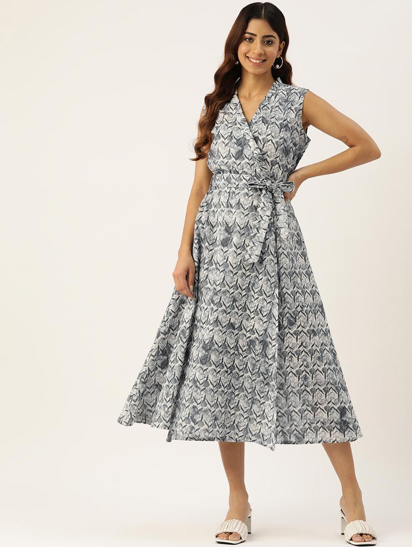women grey floral print wrap dress - 21582211 -  Standard Image - 1