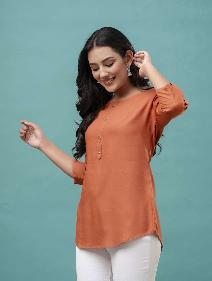 women round neck solid regular top - 21582228 -  Standard Image - 1