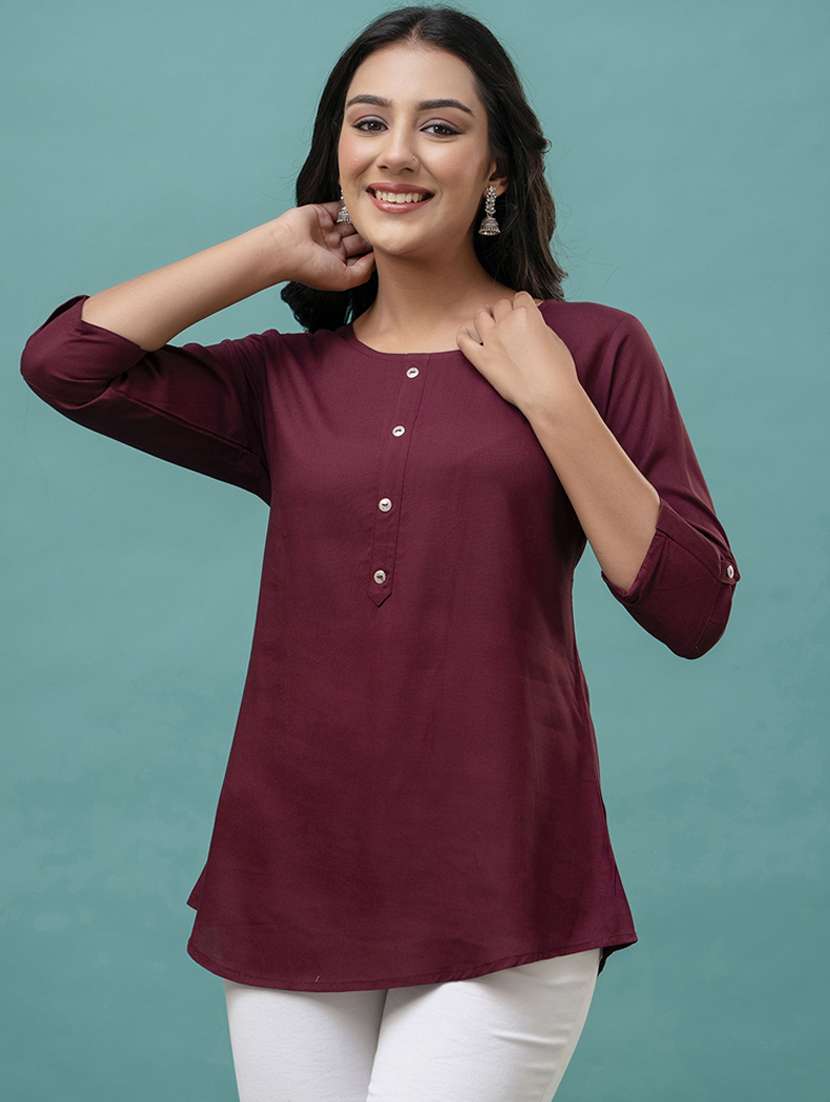 women round neck solid regular top - 21582235 -  Zoom Image - 0