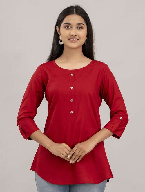 women solid three quarter sleeves a-line top - 21582238 -  Standard Image - 0