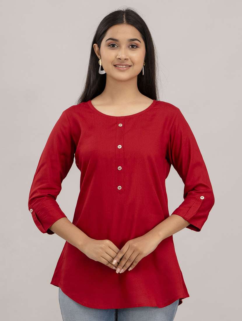 women solid three quarter sleeves a-line top
