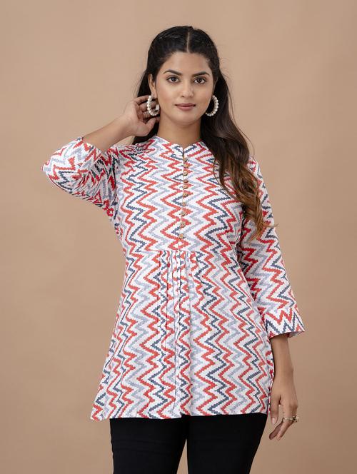 women three quarter sleeve printed a-line top - 21582245 -  Standard Image - 0