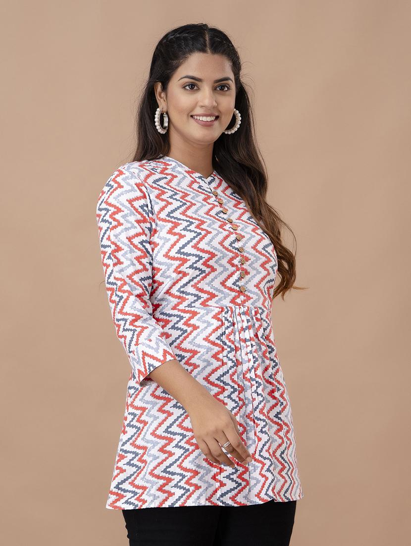 women three quarter sleeve printed a-line top - 21582245 -  Standard Image - 1