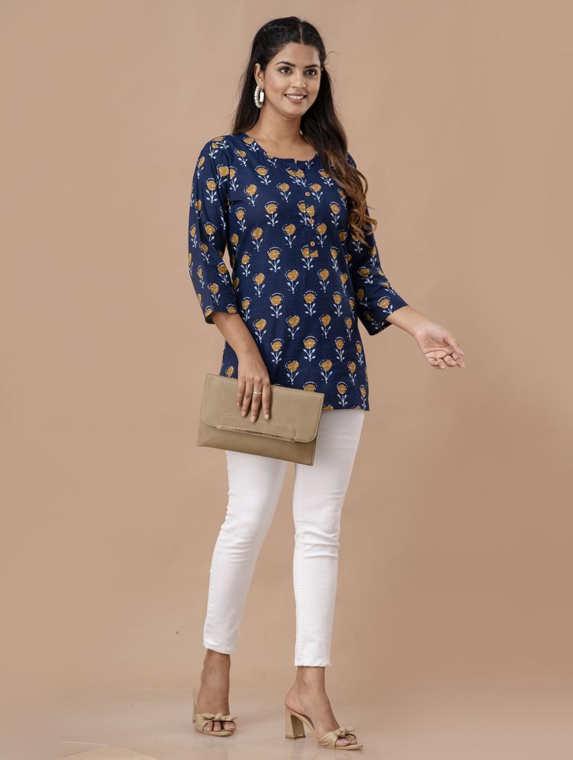 women printed three quarter sleeves straight kurti - 21582264 - Standard Image - 4